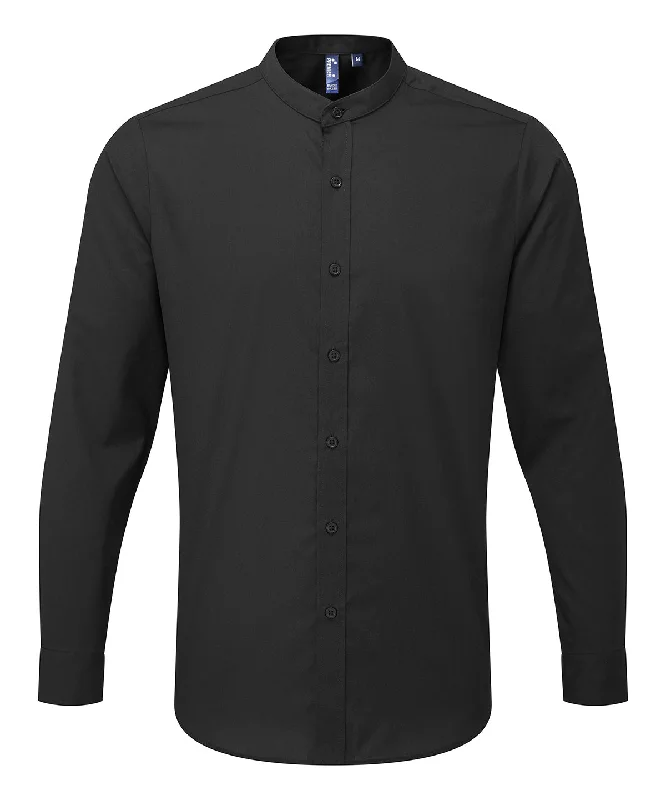 Black - Banded collar grandad long sleeve shirt