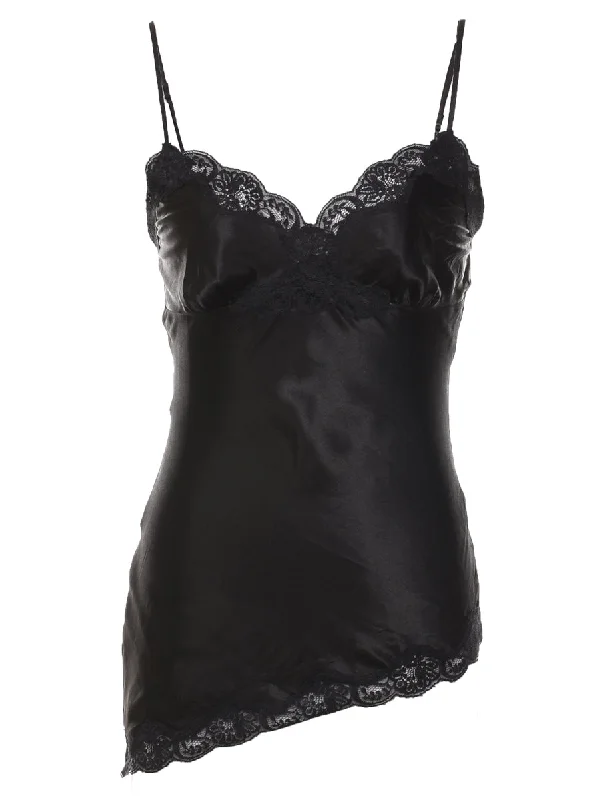 Black Lace Trim 1990s Slip  - S