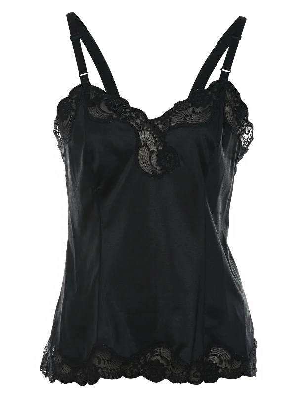 Black Lace Trim Camisole - S