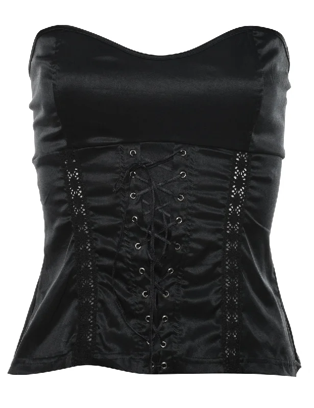 Black Lace-Up Detail 1990s Bustier - S