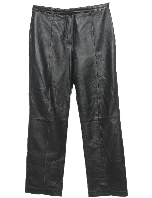 Black Leather Trousers - W32 L30