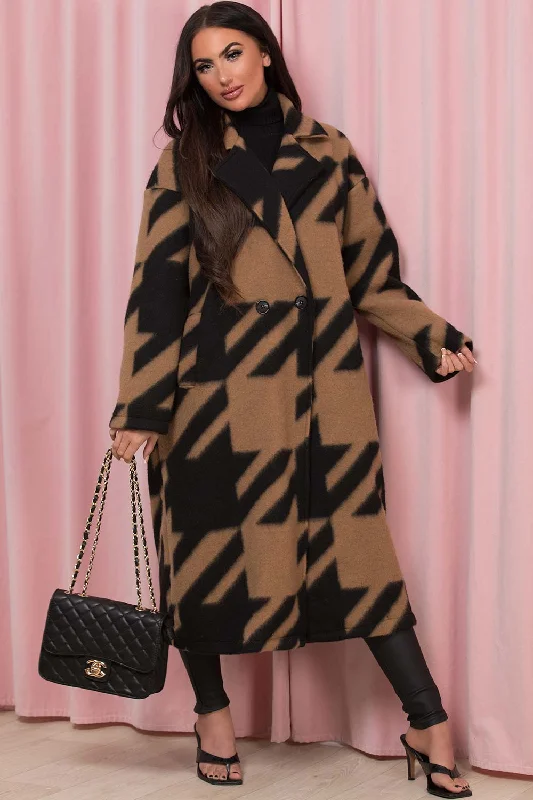 Black Long Coat Dogtooth Print