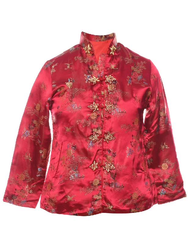 Brocade Design Red Traditional Evening Jacket - M