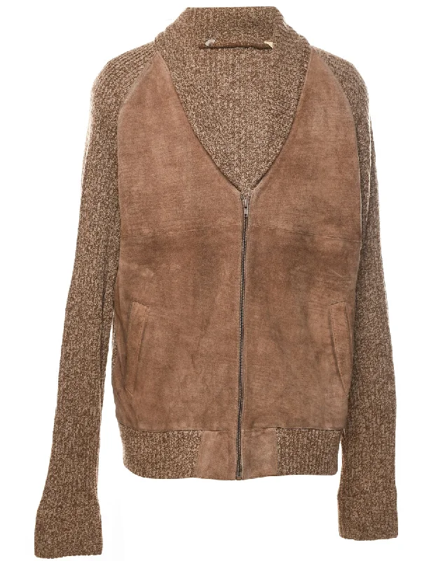 Brown Suede Knit Sleeved Jacket - M