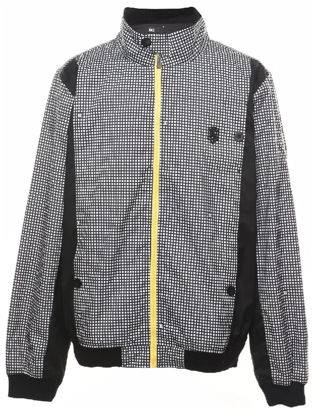 Checked Monochrome Contrast Zipper Nylon Jacket - XL