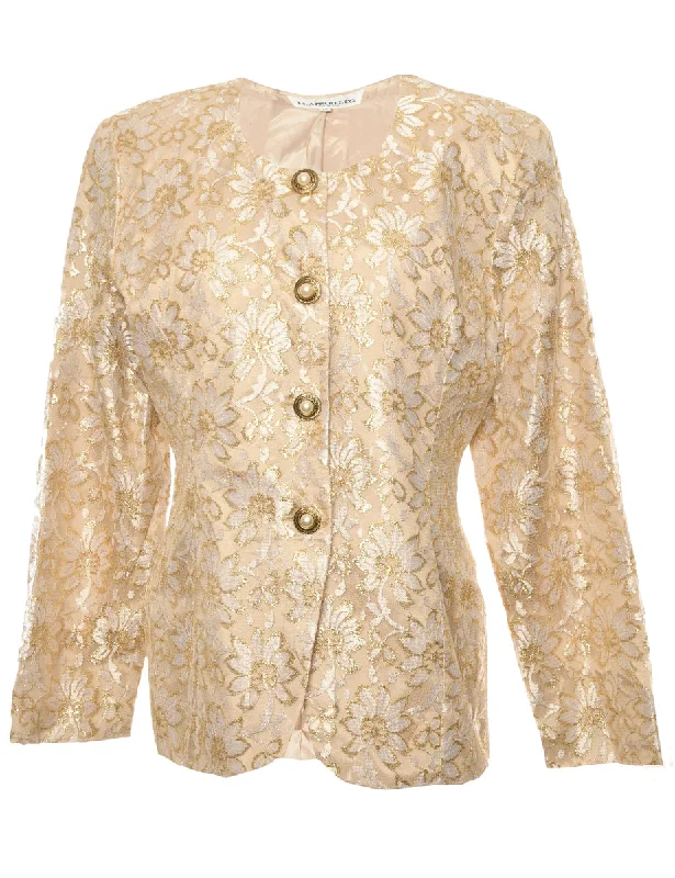 Cream Floral Lace Evening Jacket - M