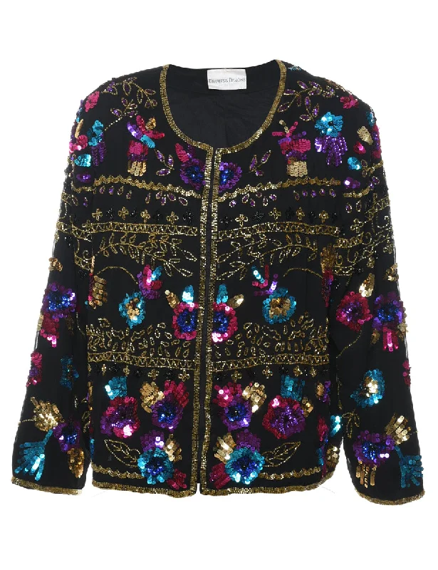 Embellished & Sequined Floral Multi-Colour Jacket - L