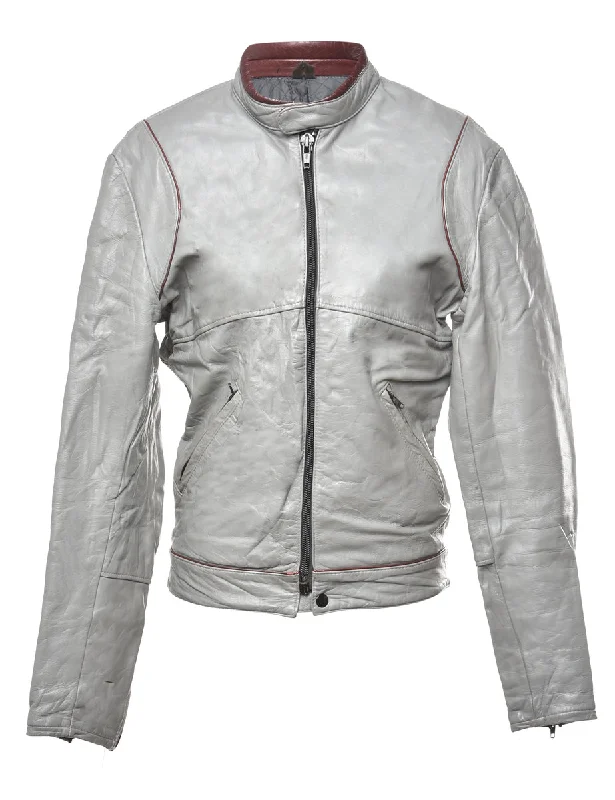 Grey Leather Jacket - M