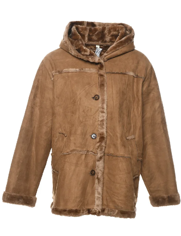 Hooded Faux Shearling Jacket - XL