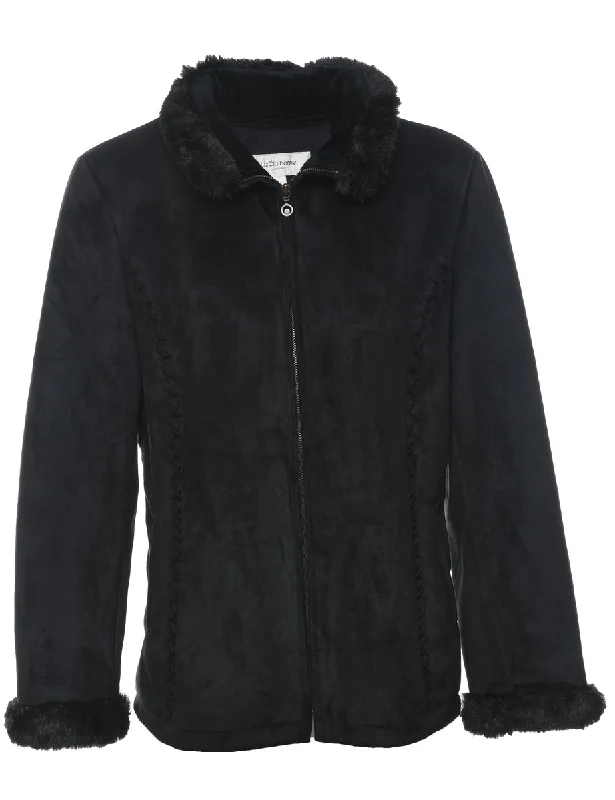 Liz Claiborne Black Zip-Front Faux Shearling Lined Jacket - L