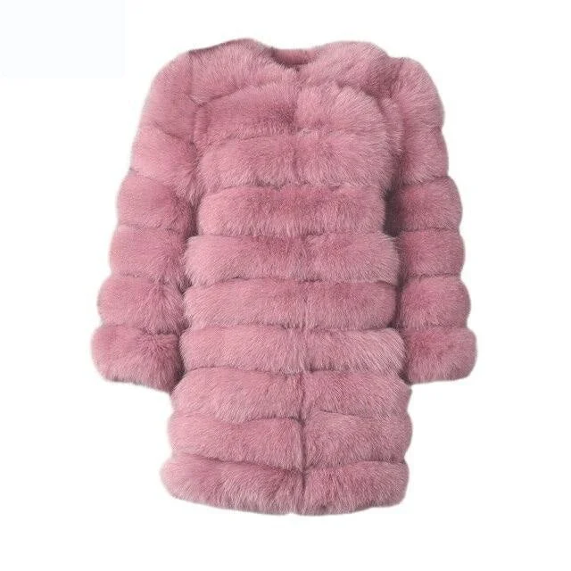 Pink Color Winter Women's Solid Thick Fur Long Detachable Coats & Jackets