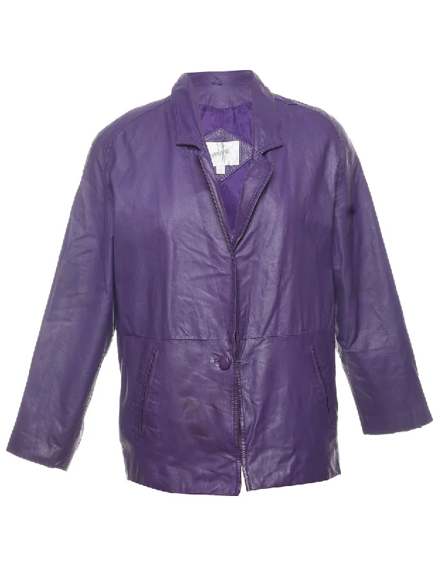 Purple Classic Leather Jacket - S