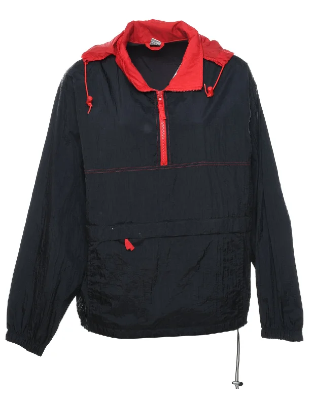 Quarter-Zip Black & Red Nylon Jacket - L