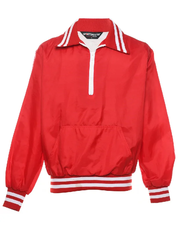 Quarter-Zip Red & White Contrast Nylon Jacket - L