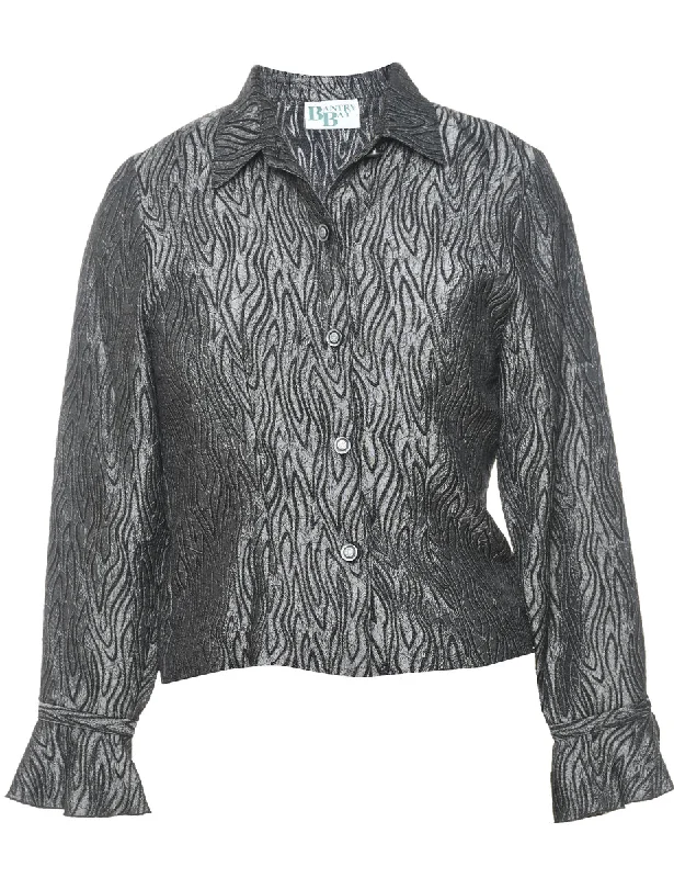 Silver & Black Patterned Sparkly Evening Jacket  - M