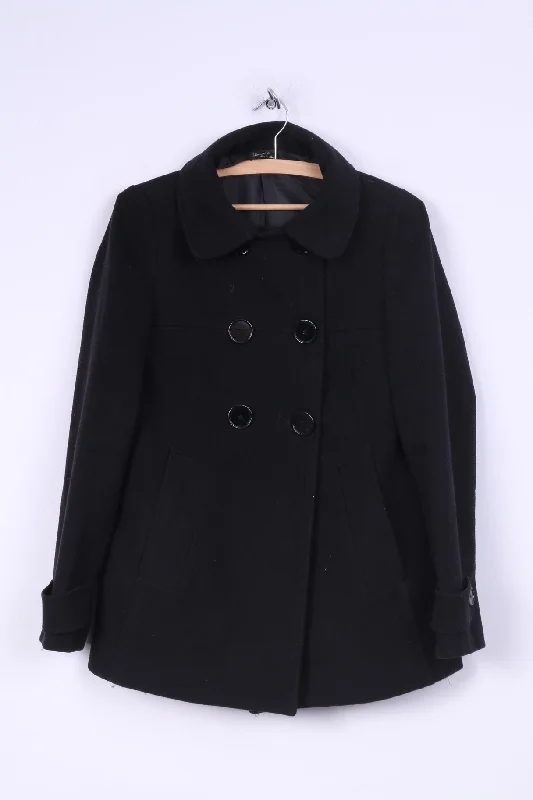 Terranova Womens M Cappotto Coat Jacket Nero Black Made in Italy Double Breasted