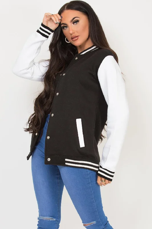 Varsity Contrast Bomber Jacket Black