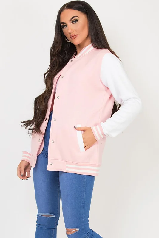 Varsity Contrast Bomber Jacket Pink