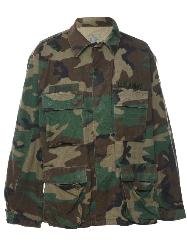 Woodland Camouflage Print U.S Military Jacket - L