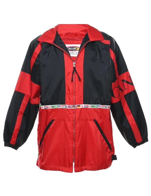 Zip-Front Black & Red Nylon Jacket - L