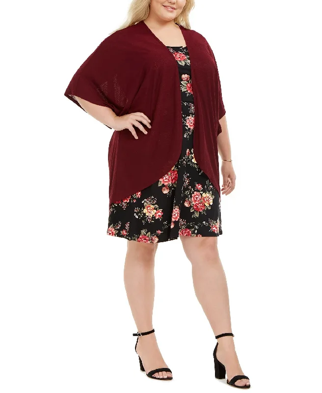 Love Squared Women's Plus Size Open-Front Jacket & Floral-Print Dress Black Size 1X