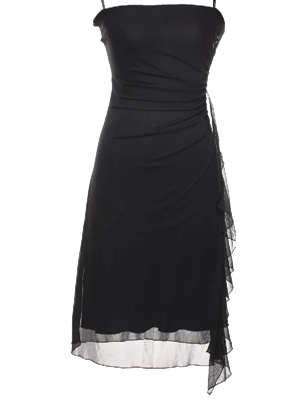 Strapless Black Ruched Y2K Evening Dress - S