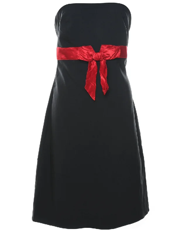 Strapless Red & Black Bow Detail Dress - S