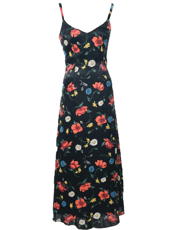 Strappy Floral Multi-Colour Sequined Evening Dress - XS