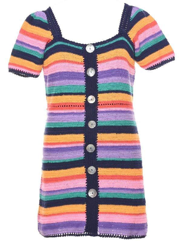 Striped Crochet Winter Dress - M