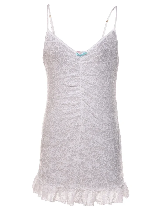 White Lace Strappy Slip Dress - M