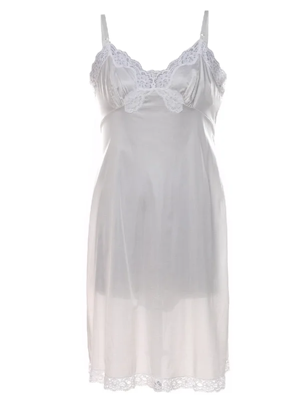 White Lace Trim Slip Dress - S