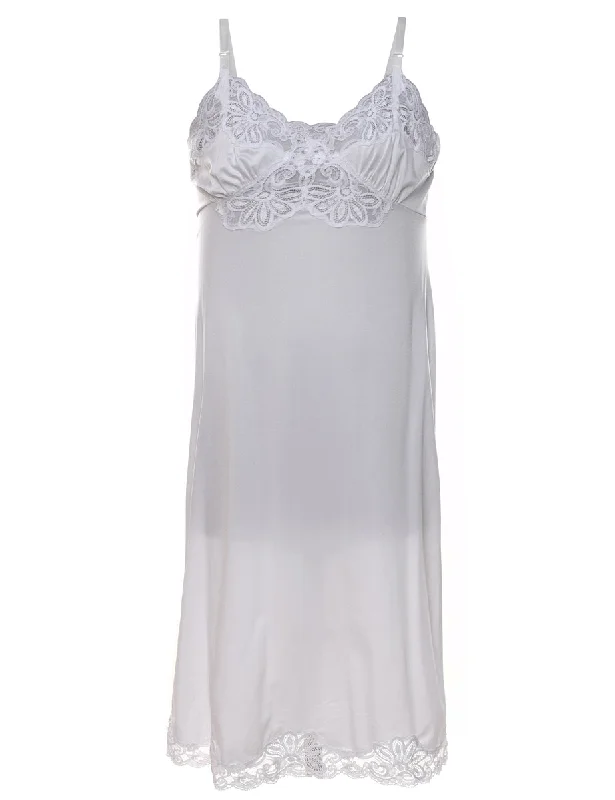 White Lace Trim Slip Dress - S