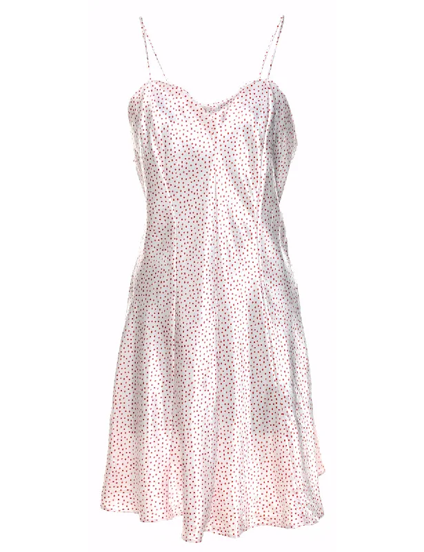 White & Red Polka Dot Print Slip Dress - S