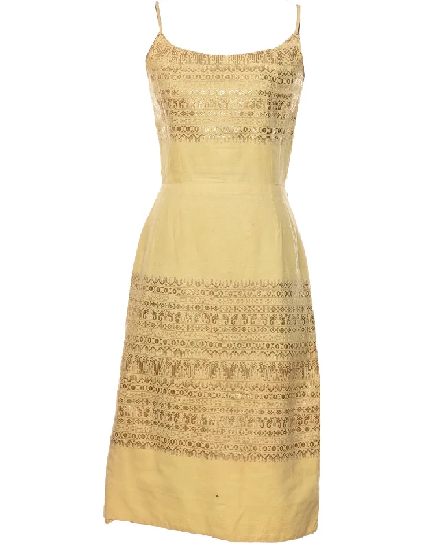 Yellow Strappy Lace Dress - XS