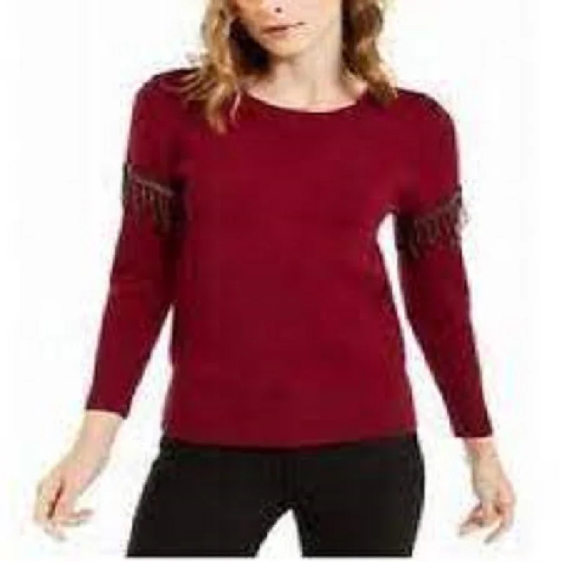 Alfani Women's Embellished Fringe Sweater Wine Size Large