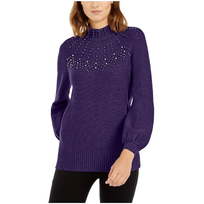 Alfani Women's Embellished Mock-Neck Sweater Purple Size Large