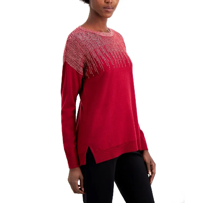 Alfani Women's Metallic-Detail Vented-Hem Sweater Red Size XX Large - XX-Large