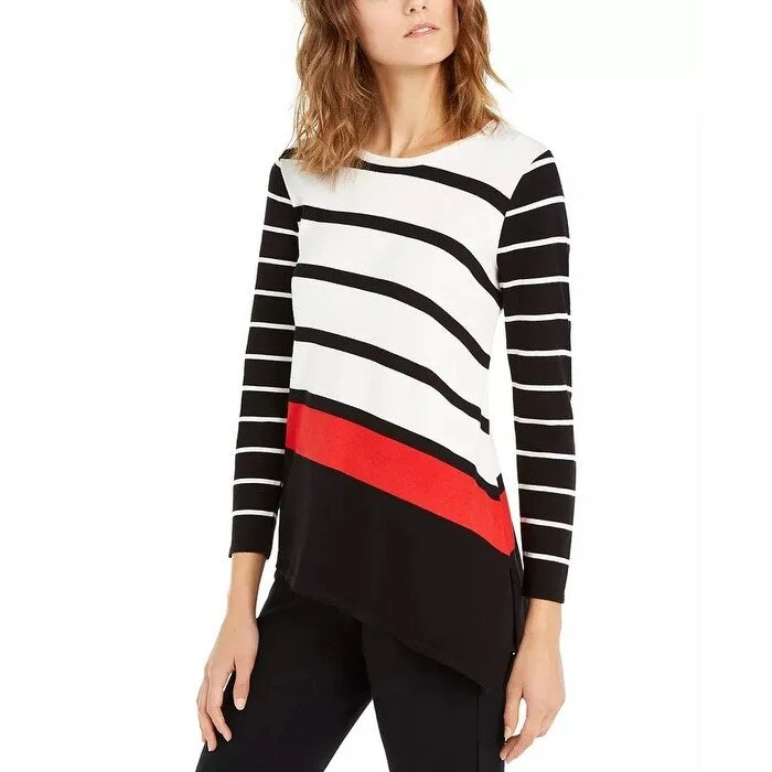 Alfani Women's Mixed Stripe Sweater Black Size Medium