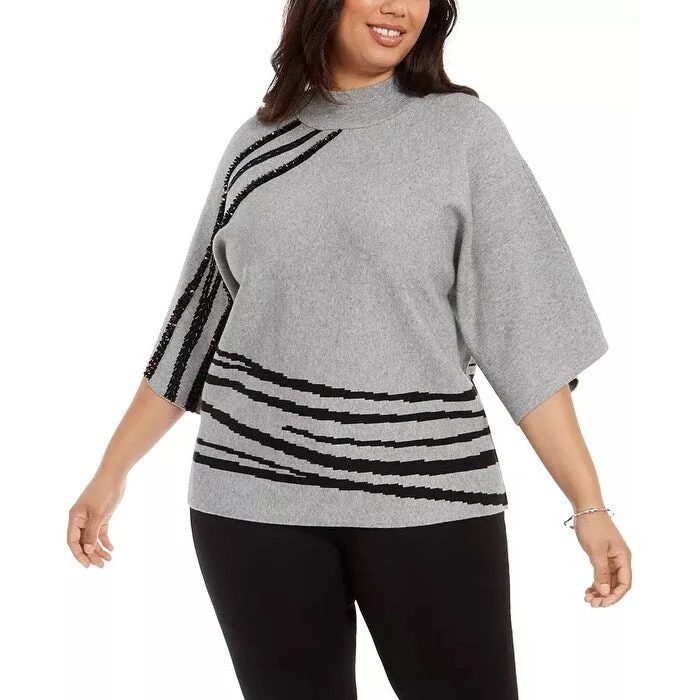 Alfani Women's Plus Size Mock-Neck Sweater Med Gray Size 4X