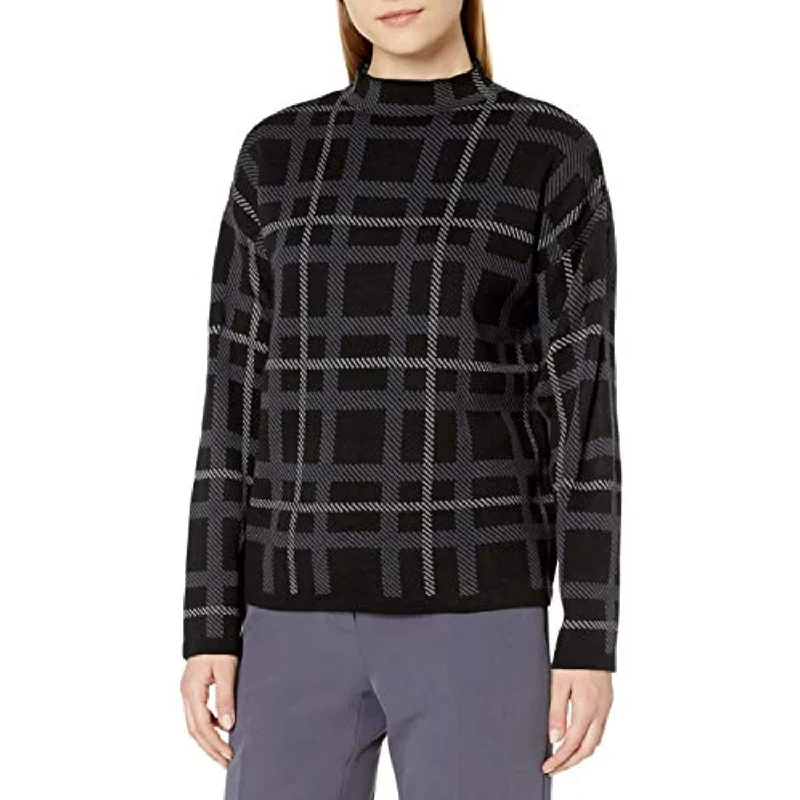 Anne Klein Women's Plaid Mock-Neck Sweater Combo Black Size M - Medium