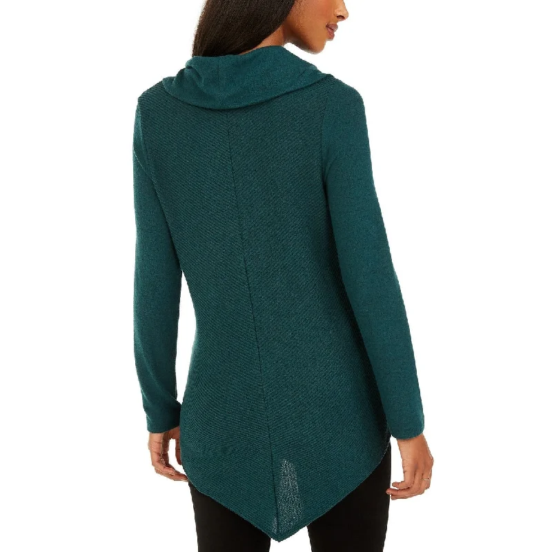 Bcx Juniors' Textured Cowlneck V Hem Sweater Dark Green Size X-Small