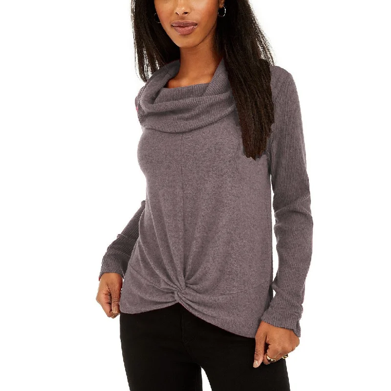 Bcx Women's Textured Cowlneck Twist-Front Sweater Gray Size Medium