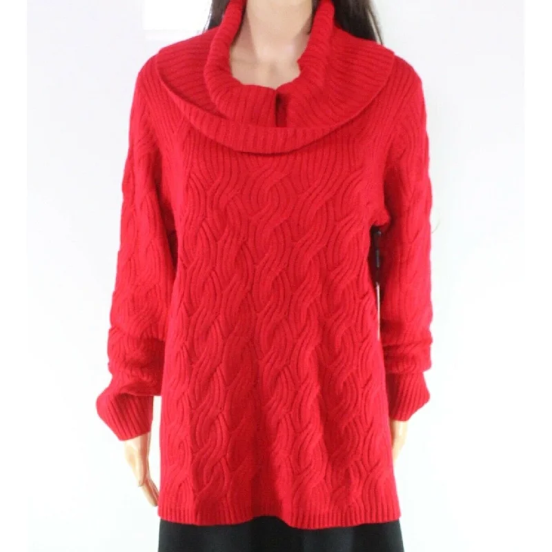 Calvin Klein Women's Chain Stitched Cowlneck Sweater Red Size Large