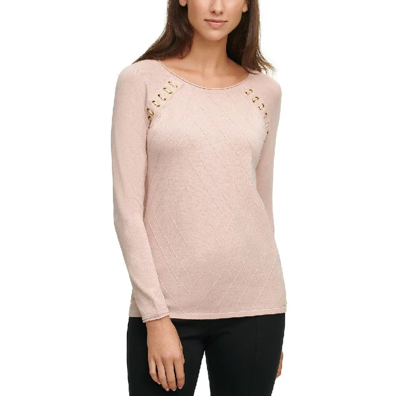 Calvin Klein Women's Lace-Up Raglan-Sleeve Solid Sweater Pink Size L - Large