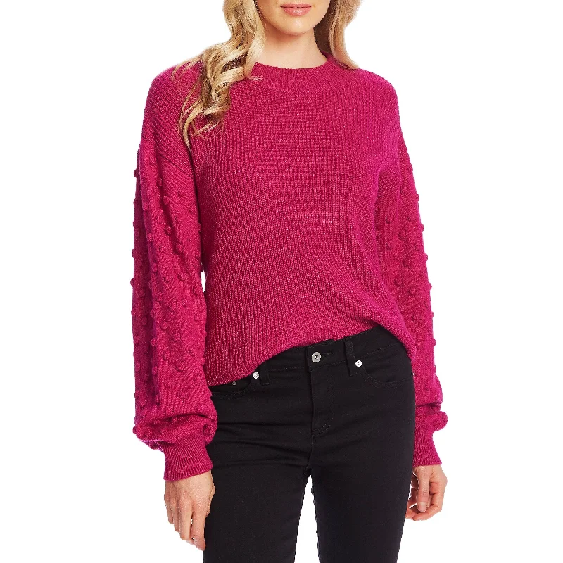 Cece Women's Puff Sleeve Bobble Ribbed Sweater Pink Size Small