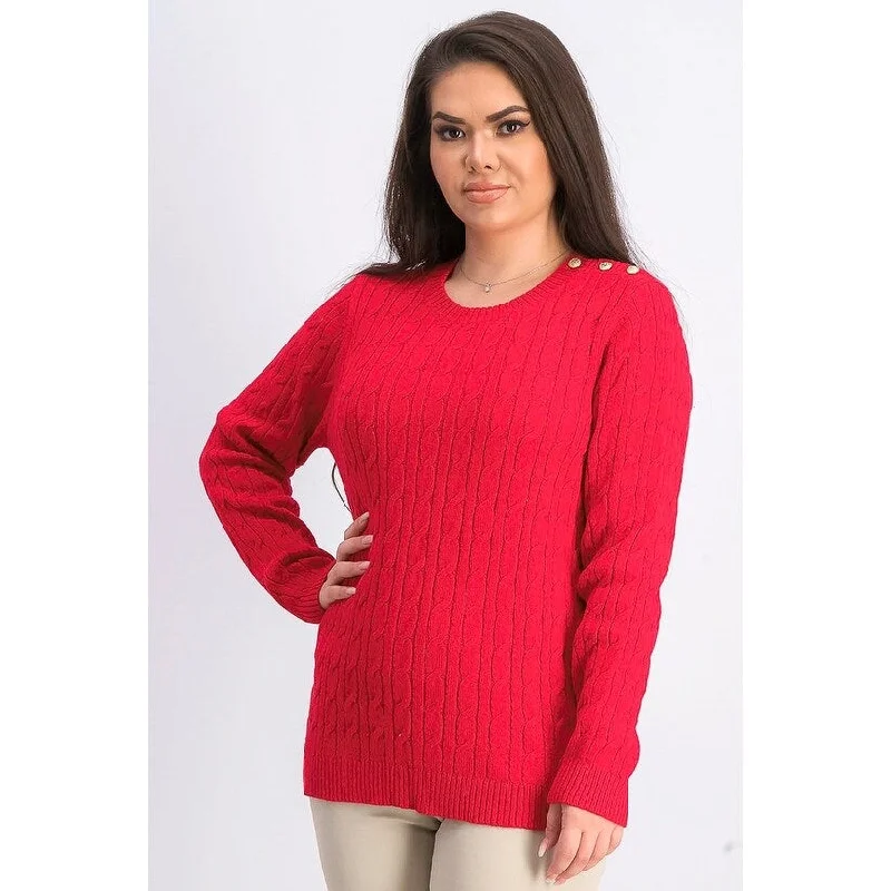 Charter Club Women's Cable-Knit Button-Trim Sweater Red Size Large