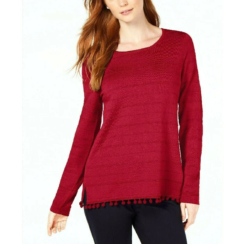 Charter Club Women's Pom Pom-Trim Sweater Ravishing Red Size Medium