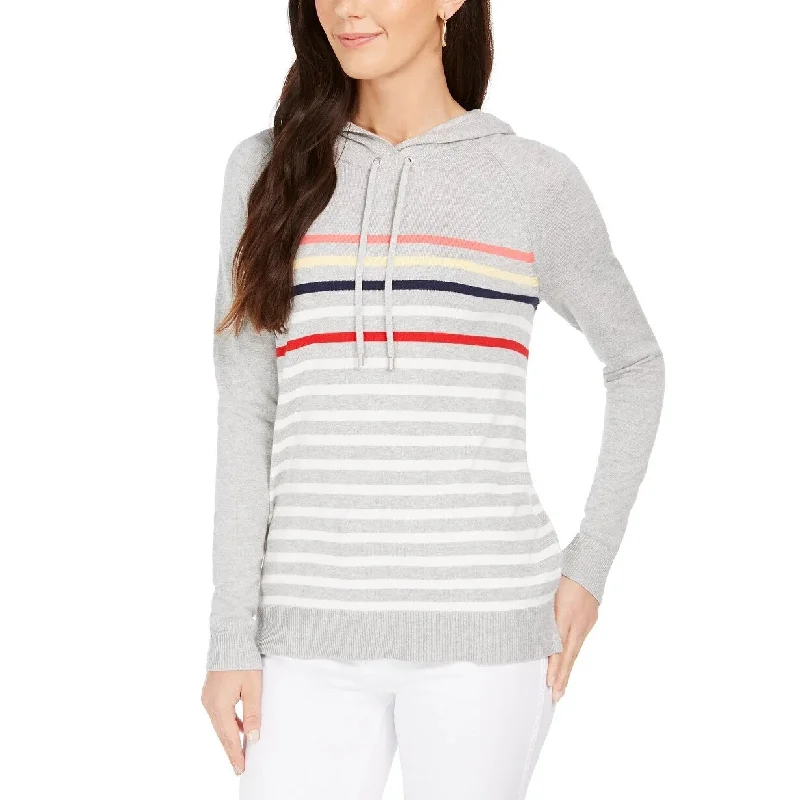 Charter Club Women's Striped Hooded Sweater Med Gray Size Extra Small