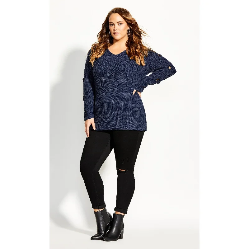 City Chic Women's Plus Size Grommet-Sleeved Sweater Dark Blue Size 18W