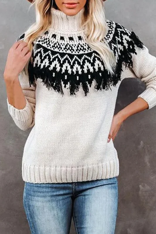 WOMEN VINTAGE TASSEL HIGH NECK BOHEMIAN SWEATER